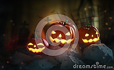 Halloween. Pumpkin ghost 3D illustration. Jack Pumpkinhead, all saints night Cartoon Illustration
