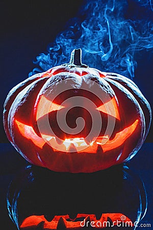 Halloween pumpkin ghost lantern Stock Photo