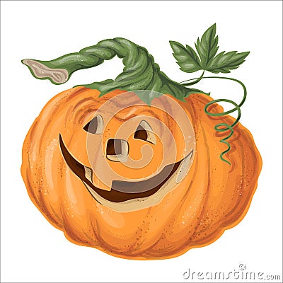 Halloween pumpkin with happy face on white background. Vector Illustration