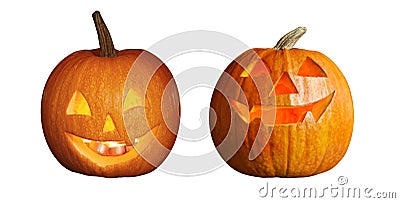 Halloween pumpkin head jack lanterns on background Stock Photo