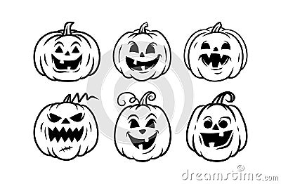 Halloween pumpkin icon set, Jack O Lantern icons, Halloween pumpkin faces. Vector illustration Vector Illustration