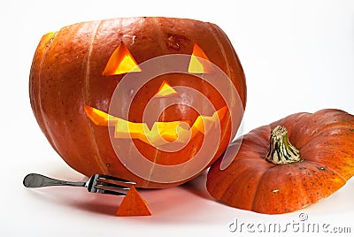 Halloween Pumpkin, inside lit by light, creepy loo Stock Photo