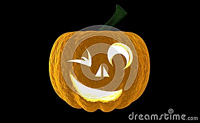 Halloween Pumpkin Jack O Lantern 3d rendering isolated on black background with place for text Stock Photo