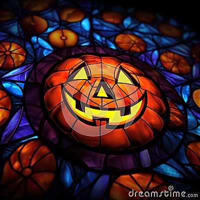 Halloween Pumpkin Jack’O Lantern Stained Glass Window Illustration Background Cartoon Illustration