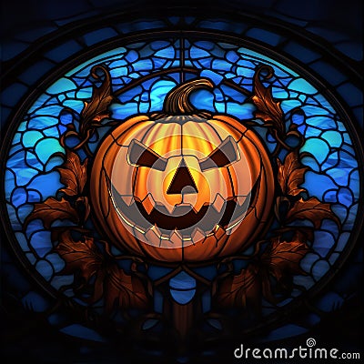 Halloween Pumpkin Jack’O Lantern Stained Glass Window Illustration Background Cartoon Illustration