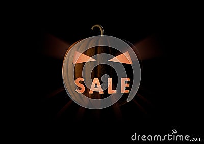 Sale Halloween pumpkin 3d illustration on black Cartoon Illustration