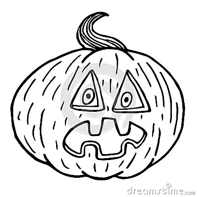 Halloween pumpkin sketch, surprised pumpkin black outline isolated Cartoon Illustration