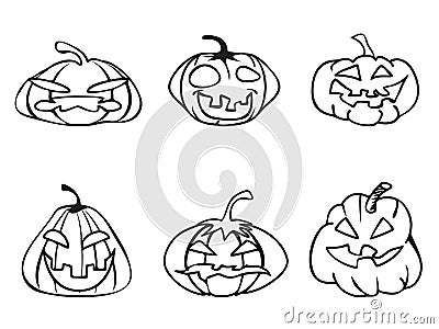 Halloween pumpkin sketchy outline icons Vector Illustration