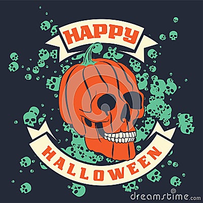 Halloween Pumpkin Skull Vector Illustration