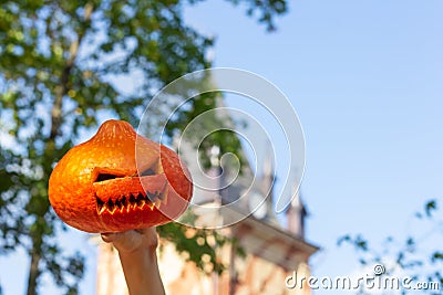 Halloween pumpkin sorcerer festive sorcerer holiday frighten Stock Photo