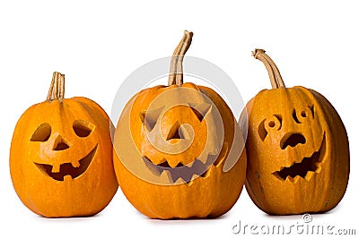 Halloween pumpkin, three funny face isolated on white background Stock Photo