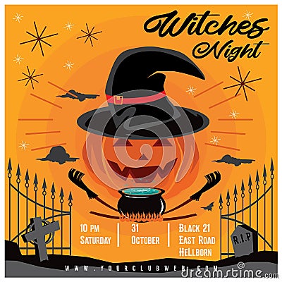 Invitation template for Halloween party Witches Night Vector Illustration
