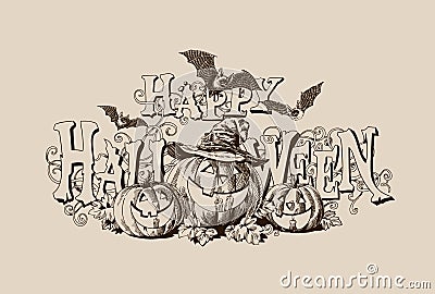 Halloween pumpkin vintage header vector illustration Vector Illustration