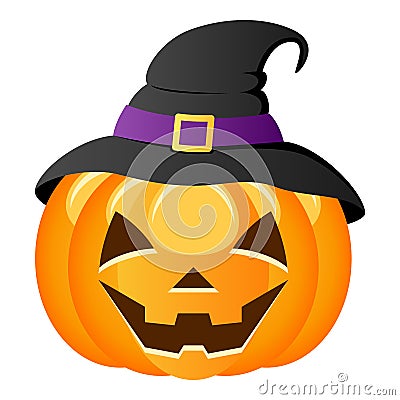 Halloween Pumpkin with Witch Hat Vector Illustration