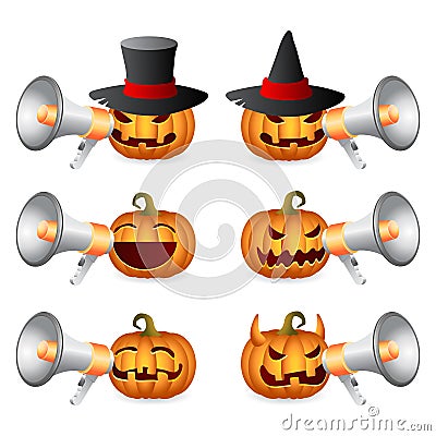 Halloween Pumpkins ang megaphone Vector Illustration