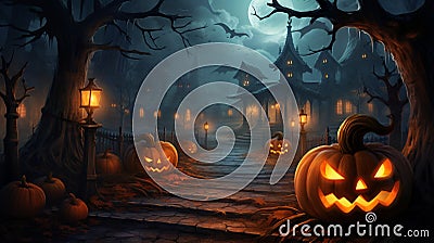 Halloween pumpkins with candlelight on dark background Stock Photo