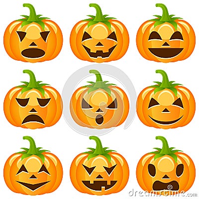 Halloween Pumpkins Collection Vector Illustration