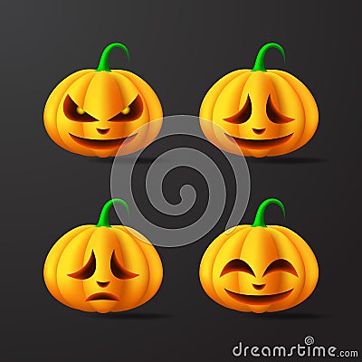 Halloween Pumpkins with different facial expressions Illustration. Vector Vector Illustration