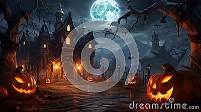 Halloween pumpkins in flat lay style halloween decoration concept generative ai Stock Photo