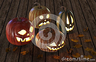 Halloween Pumpkins Jack O Lantern Holiday 3D Illustration Stock Photo