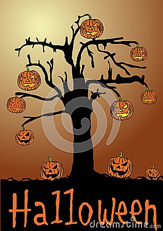 Halloween pumpkins tree Stock Photo