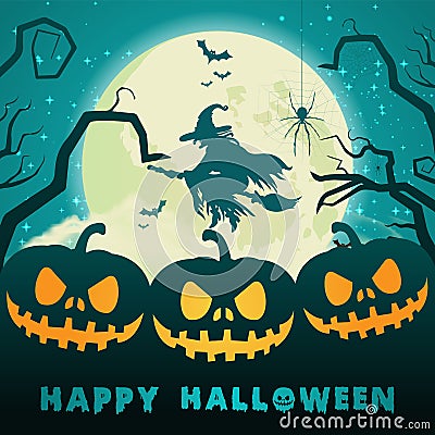 Halloween pumpkins under the moonlight. Stock Photo