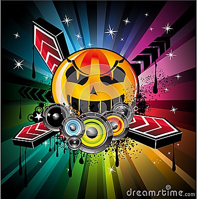 Halloween Rainbow Disco Music Background Vector Illustration