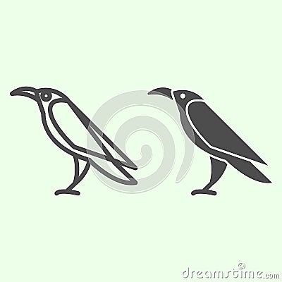 Halloween raven line and solid icon. Mystical gothic rook bird outline style pictogram on white background. Evil or Vector Illustration