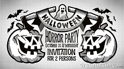 Halloween retro black-and-white invitation Vector Illustration