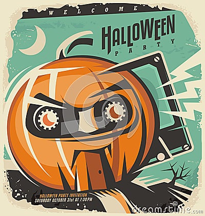 Halloween retro invitation concept Vector Illustration