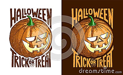 Halloween retro vintage pumpkin Jack-o-lantern Vector Illustration