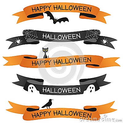 Halloween Ribbons or Banners Set Vector Illustration