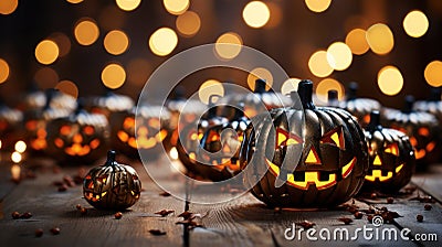 Halloween's Enchanted Gleam: A Mesmerizing Dance of Light and Decorations Stock Photo