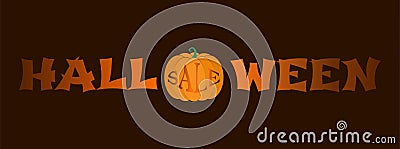 Halloween sale - Banner for Halloween sale with pumpkin instead of the letter O Vector Illustration