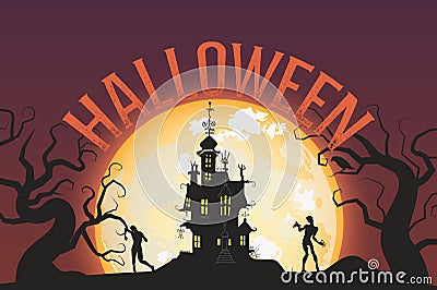 Halloween Sale banner with lettering and detailed engraving background. Pumpkin, crow, skull, cat hand drawn elements. Grea Stock Photo