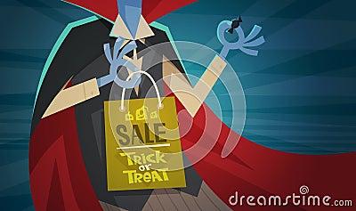 Halloween Sale Holiday Seasonal Discount Concept Monster Hand Holding Shopping Bag Vector Illustration