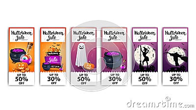 Halloween sale, set vertical bright discount banners with Halloween icons Vector Illustration