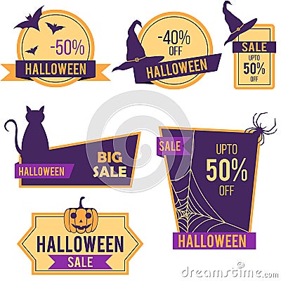 Halloween sale stickers and labels Vector Illustration