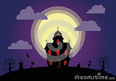 halloween scary dark house with red windows Vector Illustration
