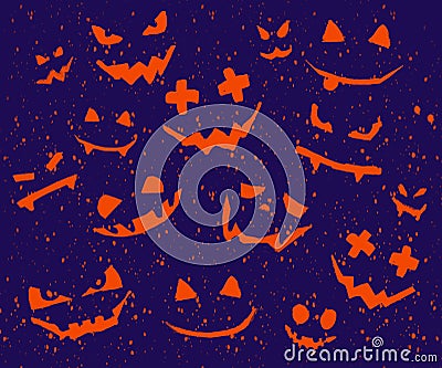 Halloween Scary Pumpkin Faces Background Cartoon Illustration