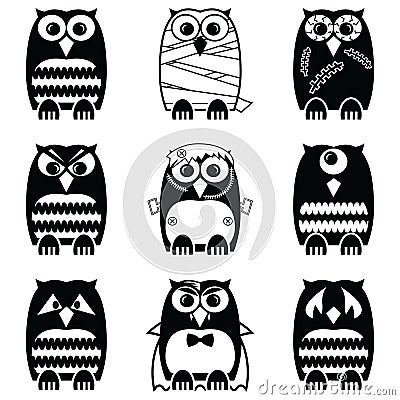 Halloween scary, spooky, mummy, cyclops, vampire. Monster, zombie owls Vector Illustration