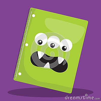 HALLOWEEN SCHOOL NOTEBOOK GREEN 10 Vector Illustration