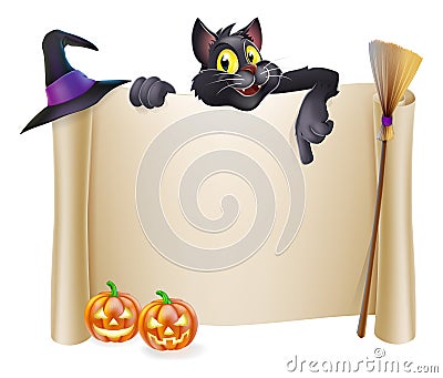 Halloween scroll with cat Vector Illustration