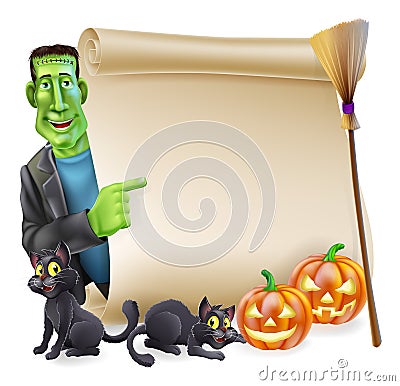 Halloween Scroll with Frankenstein Vector Illustration