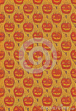 Vintage Seamless Halloween Pumpkin Themed Pattern Stock Photo