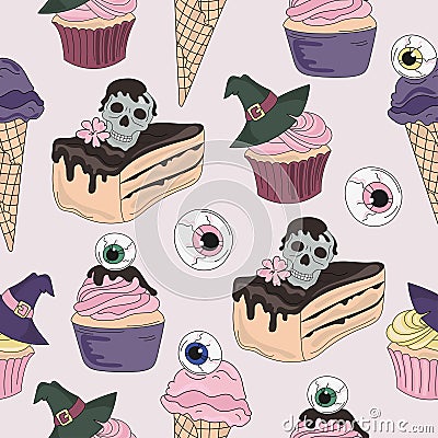 Halloween Seamless Pattern DEATH SWEETS Stock Photo