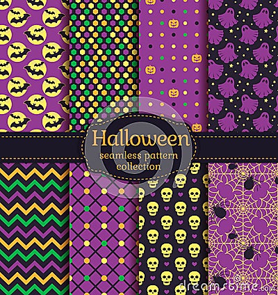 Halloween seamless patterns. Vector set. Vector Illustration