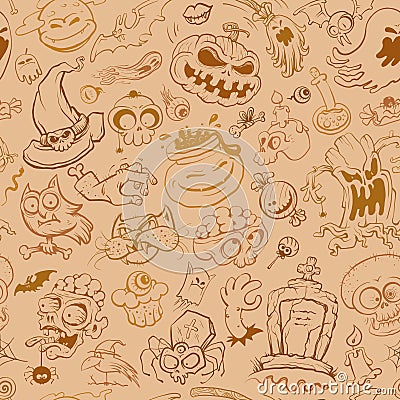 Halloween seamless background with cartoon Halloween personages Vector Illustration