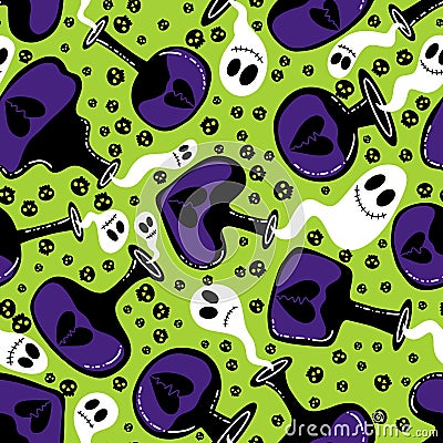 Halloween seamless witch poison bottle pattern for wrapping paper and fabrics and linens and kids clothes print Cartoon Illustration