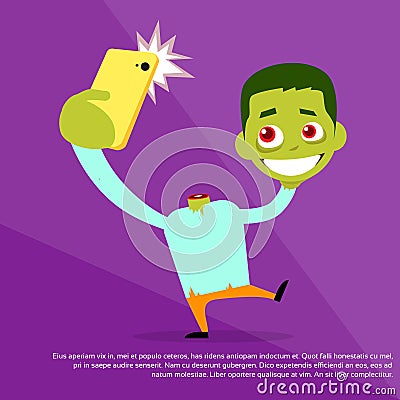 Halloween Selfie Photo Zombie Headless Hold Head Vector Illustration